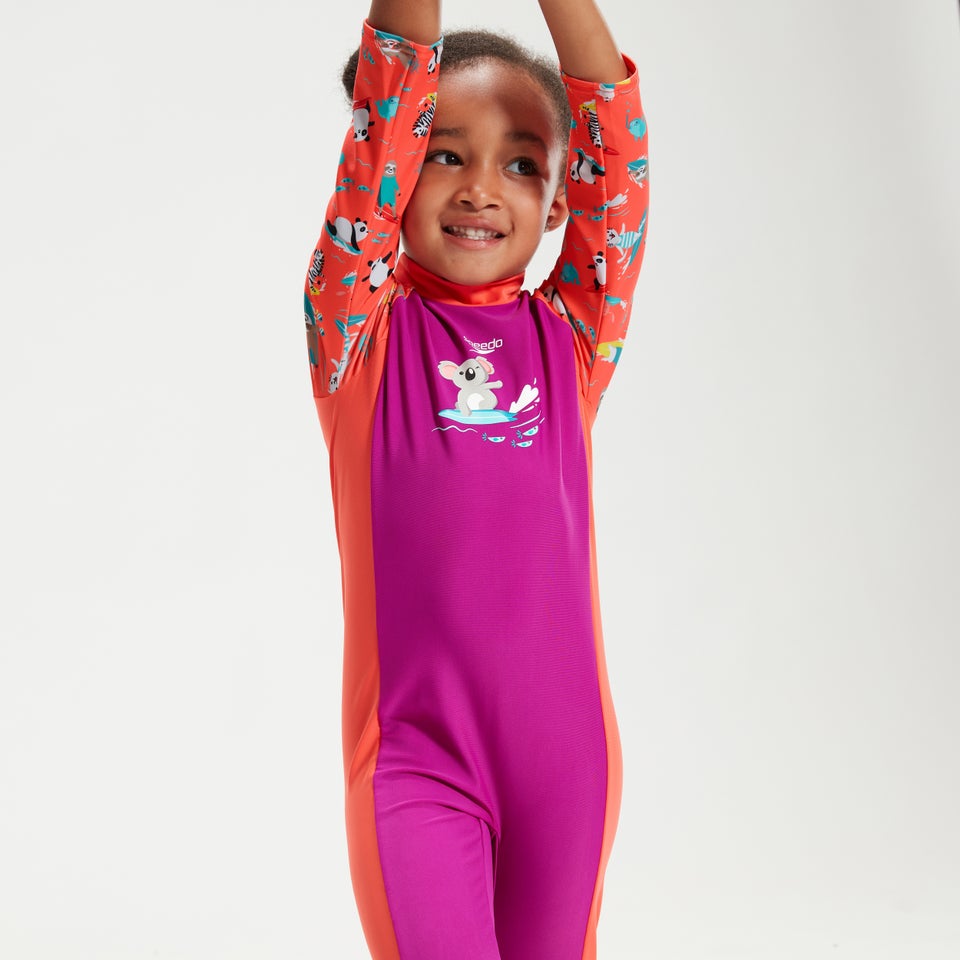 Bedruckter All-In-One-Badeanzug für Mädchen im Kleinkindalter Violett