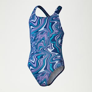 Girls' Printed Medalist Swimsuit Blue/Lilac