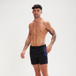 Bedruckte 40 cm Sport-Schwimmshorts für Herren Schwarz/Blau - M