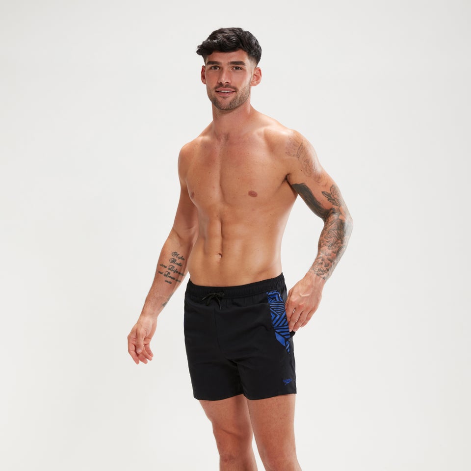 Bedruckte 40 cm Sport-Schwimmshorts für Herren Schwarz/Blau