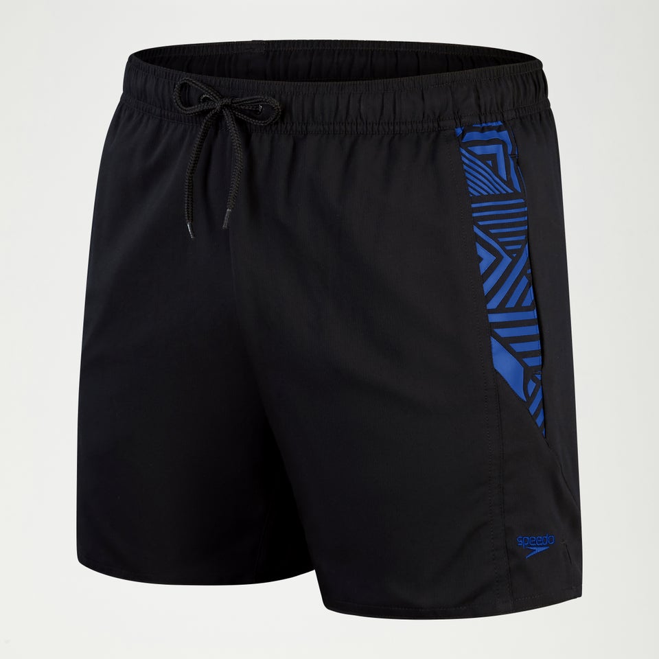 Bedruckte 40 cm Sport-Schwimmshorts für Herren Schwarz/Blau