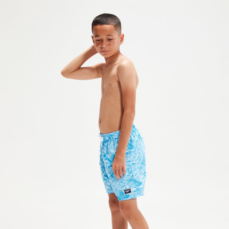 Boys' Printed 15" Swim Shorts Blue/White