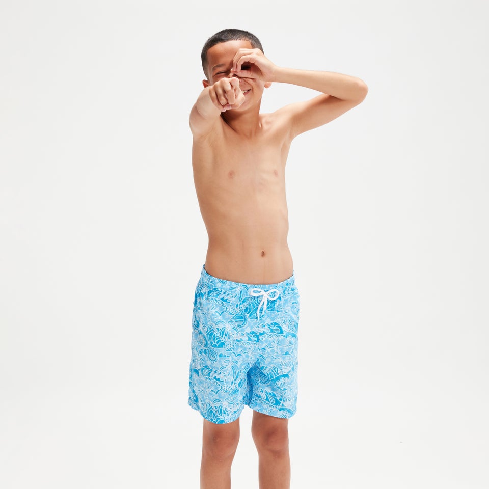 Boys' Printed 15" Swim Shorts Blue/White