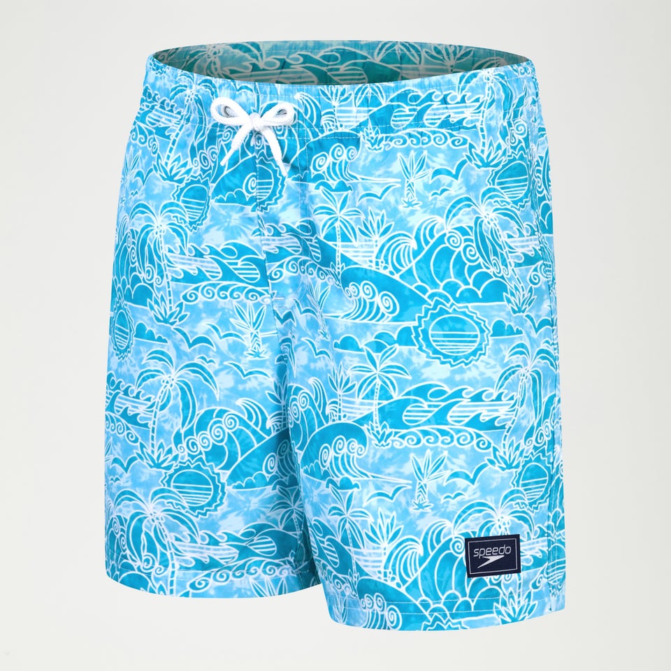 Boys' Printed 15" Swim Shorts Blue/White