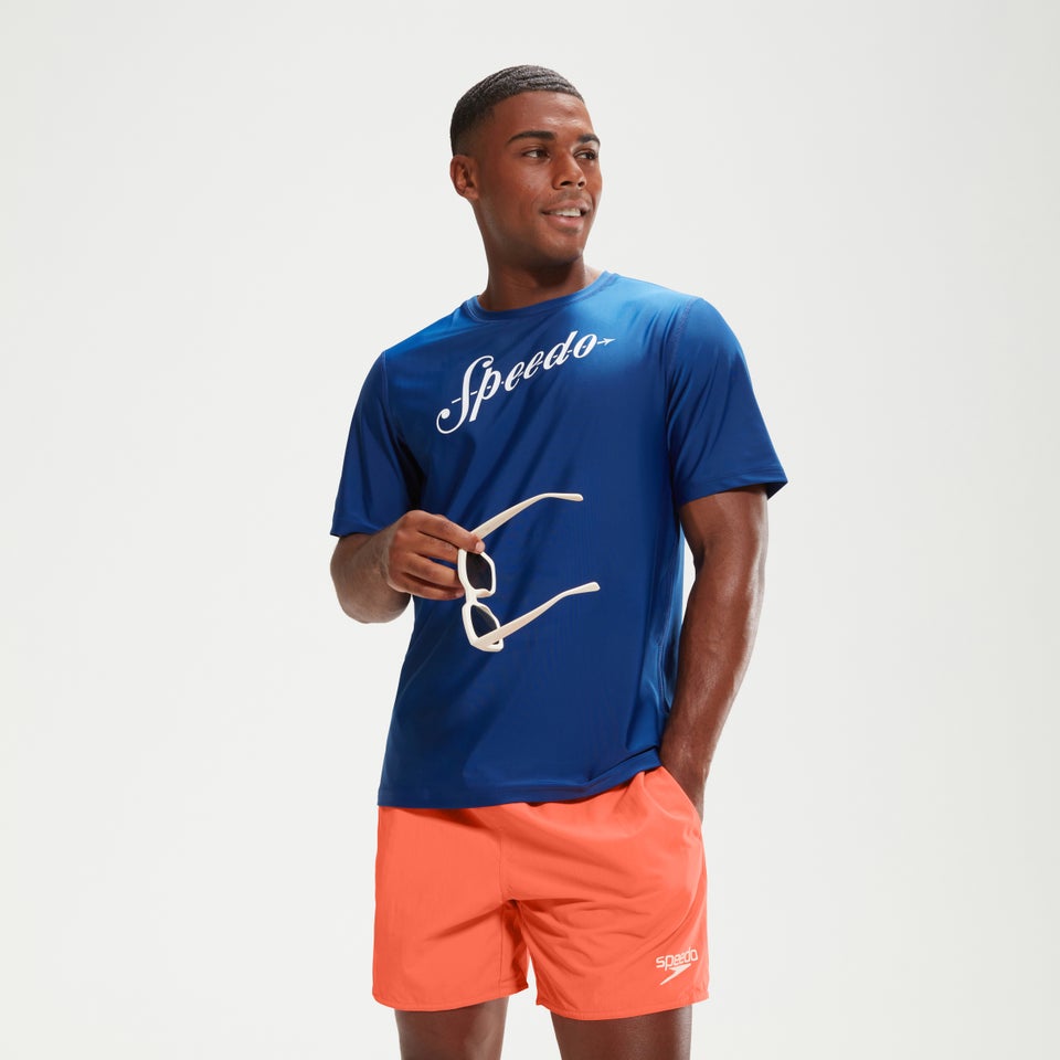 Haut de bain Homme imprimé à manches courtes bleu