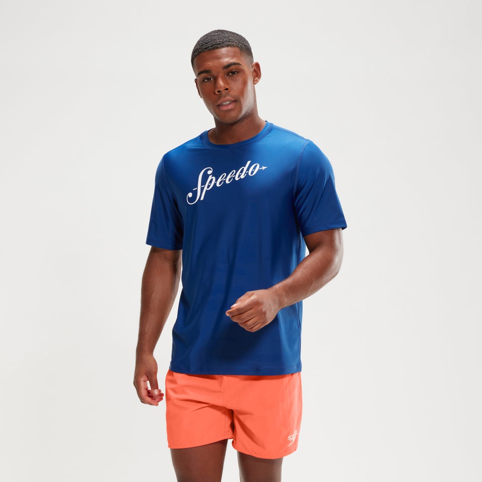 Haut de bain Homme imprimé à manches courtes bleu