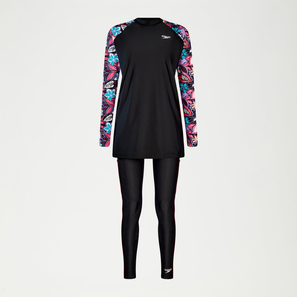 Bedrucktes dezentes 3-teiliges Set für Damen Schwarz/Koralle