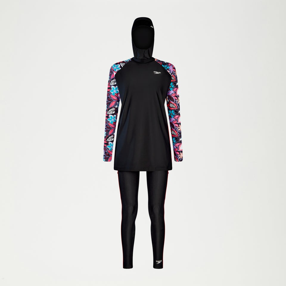 Bedrucktes dezentes 3-teiliges Set für Damen Schwarz/Koralle