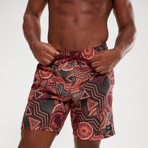 Men's Digital Printed Leisure 18" Swim Shorts Oxblood/Coral
