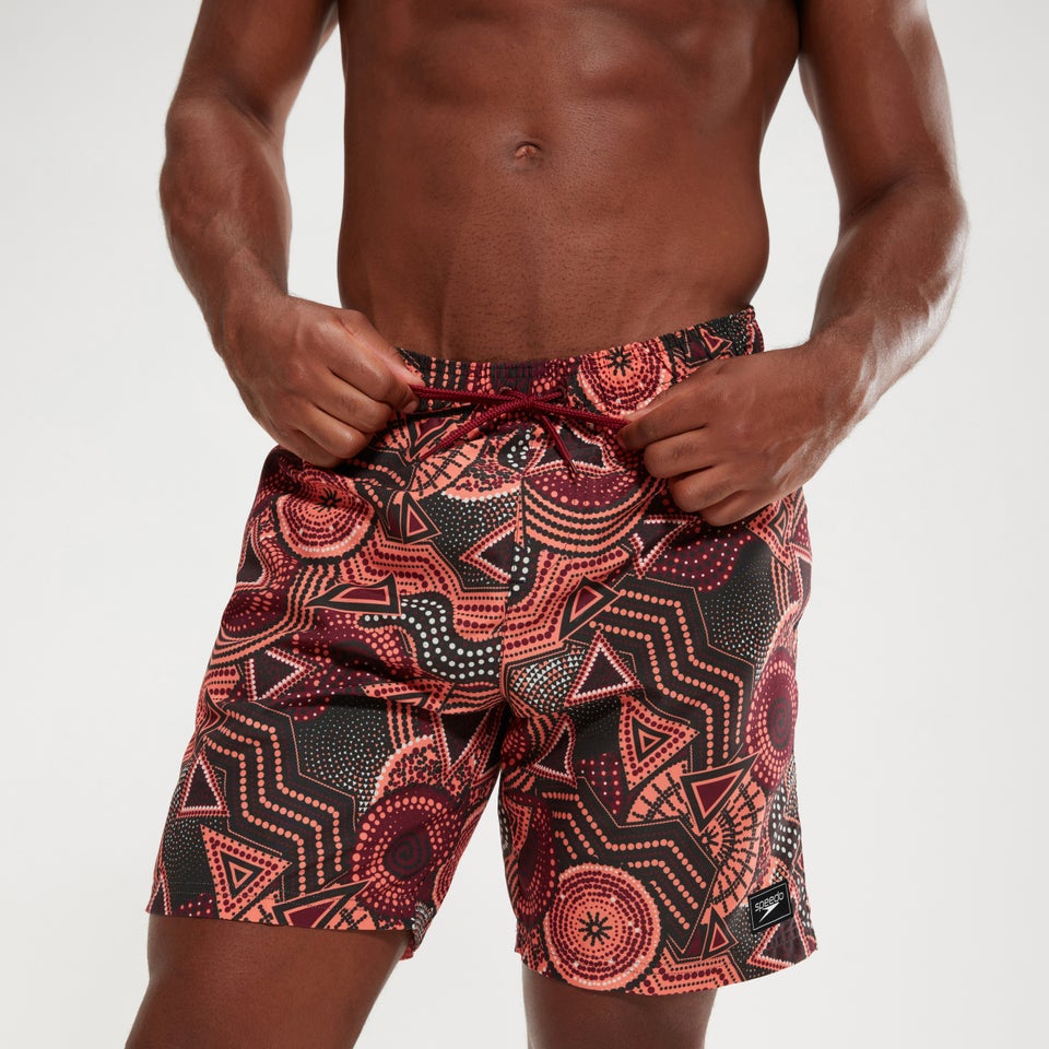 Men's Digital Printed Leisure 18" Swim Shorts Oxblood/Coral