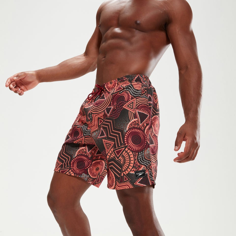 Men's Digital Printed Leisure 18" Swim Shorts Oxblood/Coral