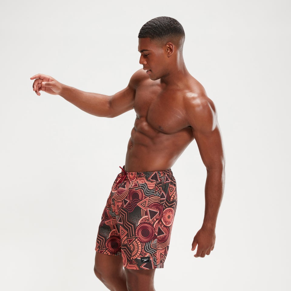 Men's Digital Printed Leisure 18" Swim Shorts Oxblood/Coral