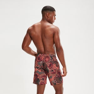 Men's Digital Printed Leisure 18" Swim Shorts Oxblood/Coral