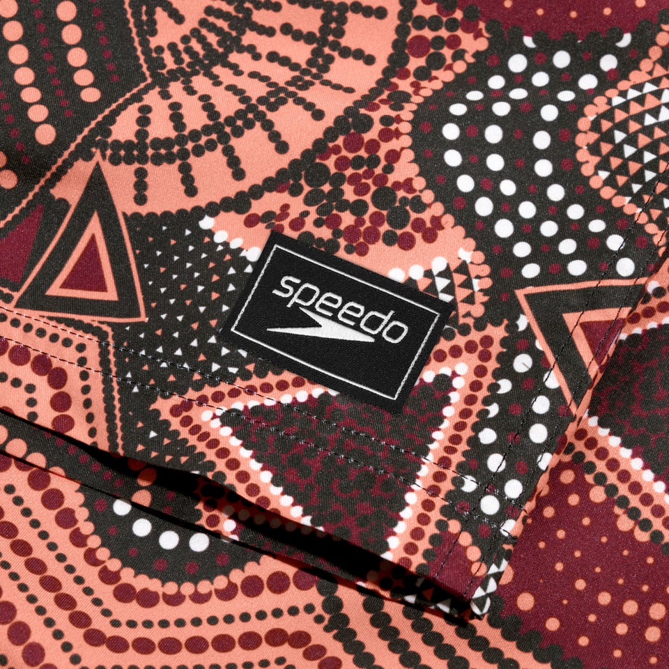 Men's Digital Printed Leisure 18" Swim Shorts Oxblood/Coral