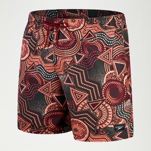 Men's Digital Printed Leisure 18" Swim Shorts Oxblood/Coral