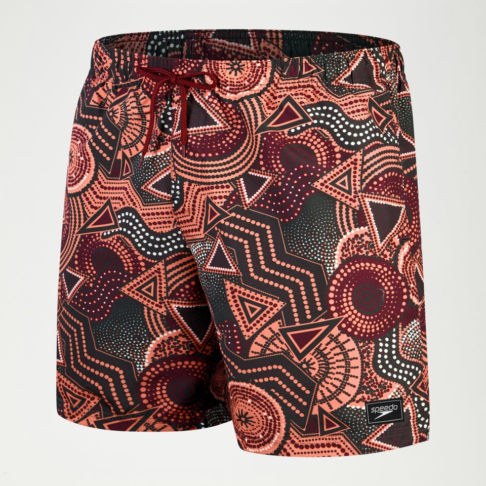 Men's Digital Printed Leisure 18" Swim Shorts Oxblood/Coral