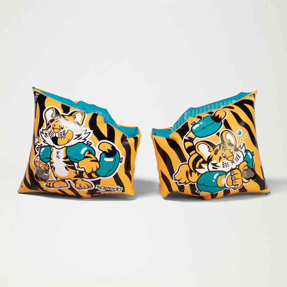 Schwimmlern-Schwimmflügel mit Aanadi, dem bengalischen Tigerbaby, für Kleinkinder Orange/Schwarz
