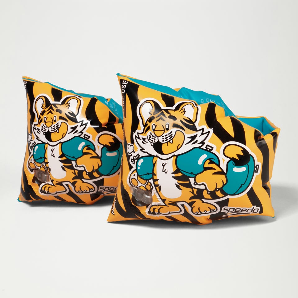 Schwimmlern-Schwimmflügel mit Aanadi, dem bengalischen Tigerbaby, für Kleinkinder Orange/Schwarz