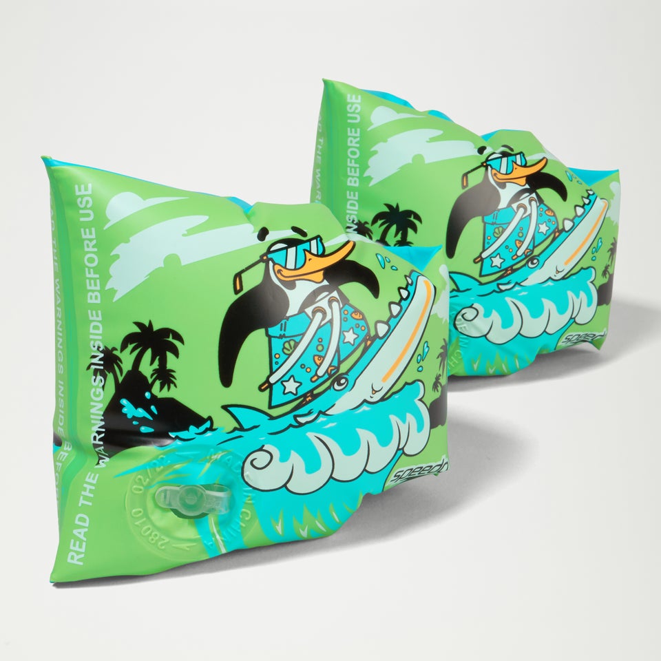 Schwimmlern-Schwimmflügel mit Chima, dem afrikanischen Pinguin, Grün/Blau