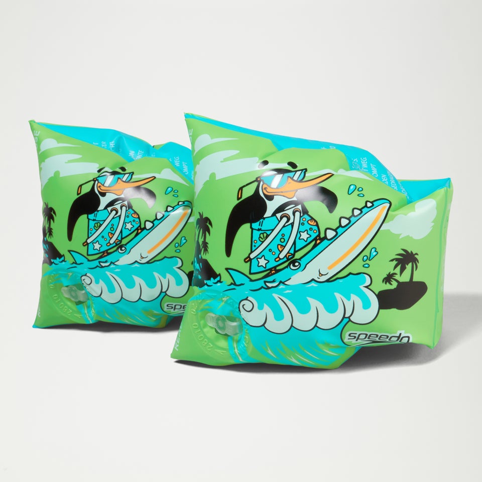 Schwimmlern-Schwimmflügel mit Chima, dem afrikanischen Pinguin, Grün/Blau