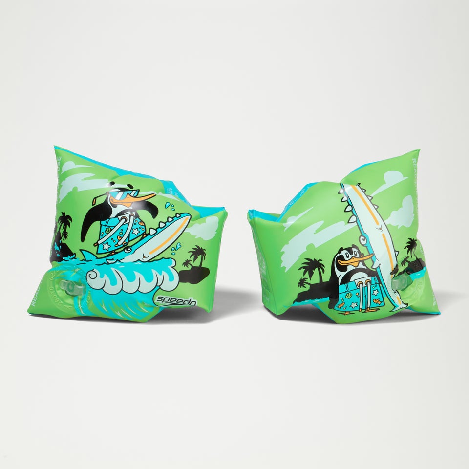 Schwimmlern-Schwimmflügel mit Chima, dem afrikanischen Pinguin, Grün/Blau