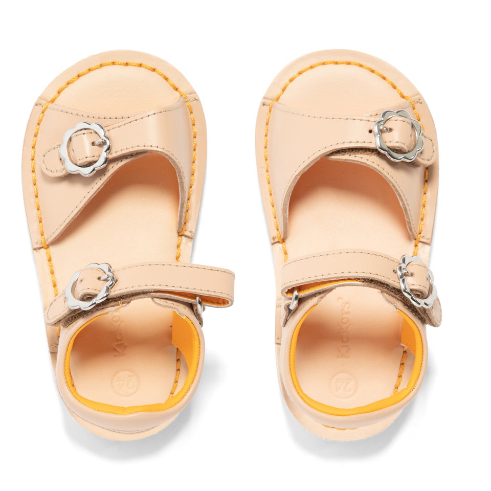 Infant Girls Kick Sandal Flower Leather Beige
