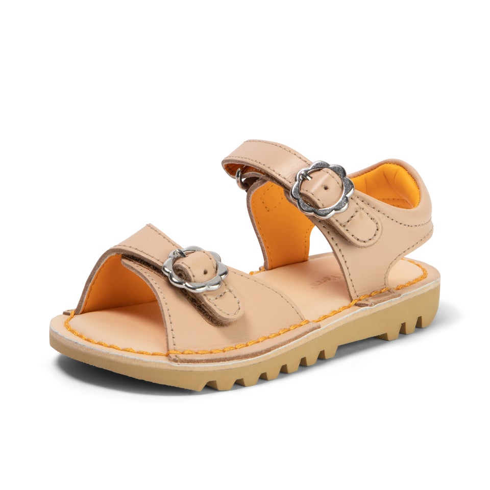 Infant Girls Kick Sandal Flower Leather Beige