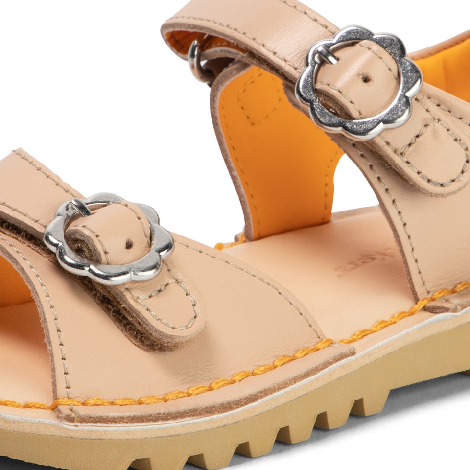 Infant Girls Kick Sandal Flower Leather Beige