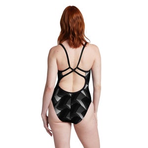 Women's Precision Strappy Cross Back One Piece Black/Gray