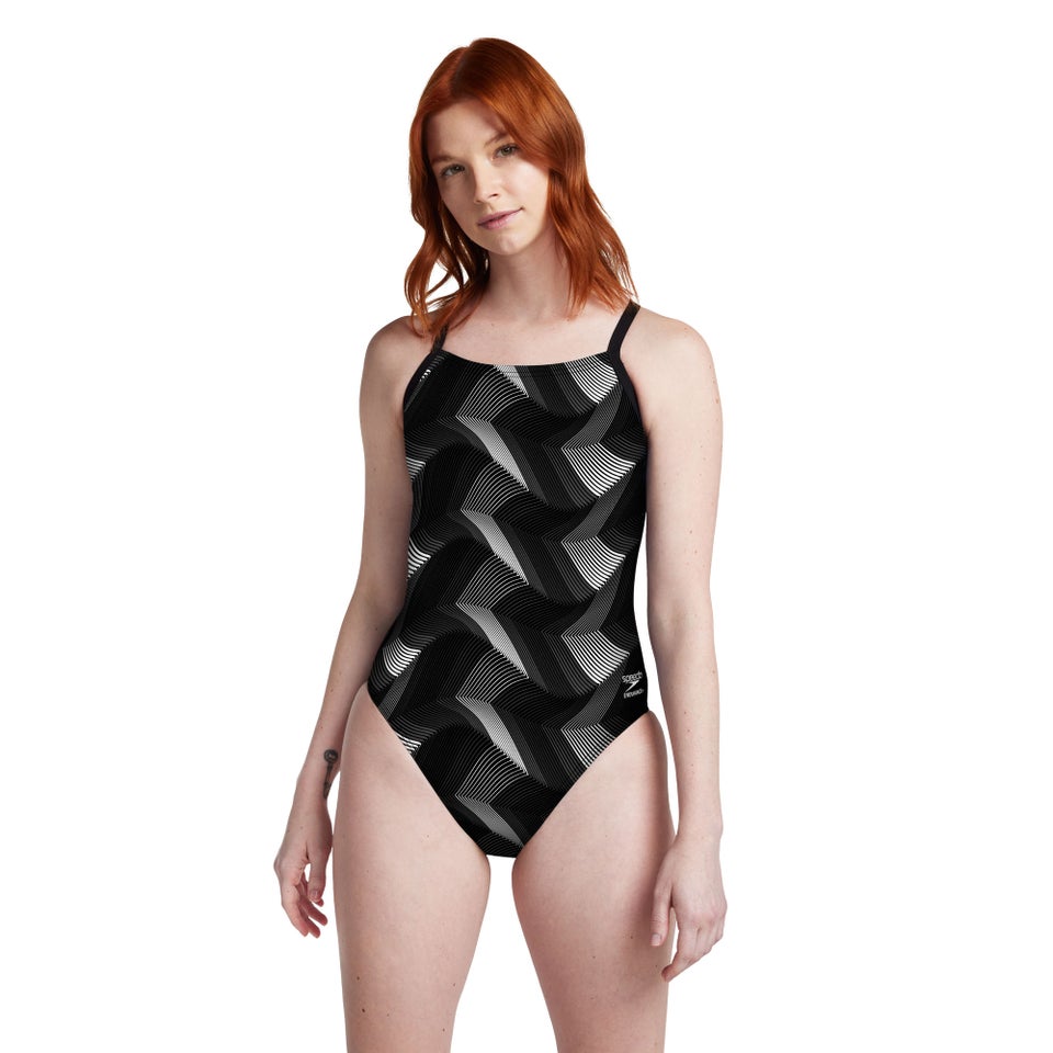 Women's Precision Strappy Cross Back One Piece Black/Gray