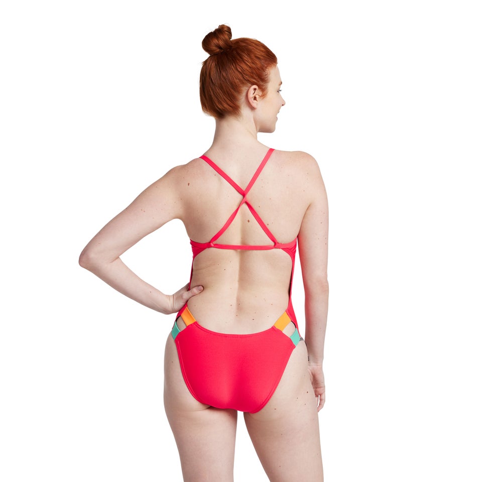 Women's Solid Twist Back One Piece Pink