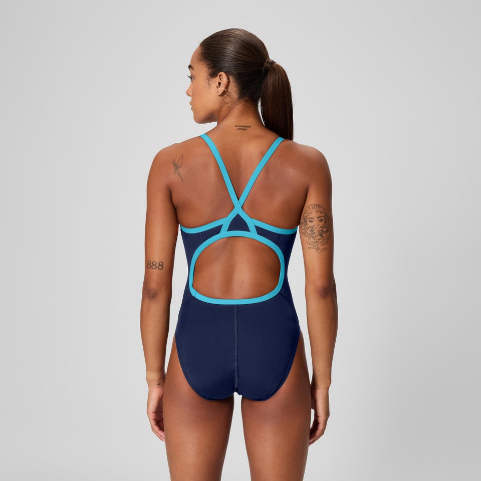 Women's Solid Flyback Training One Piece Blue/Navy