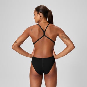Women's Solid One Back One Piece Black