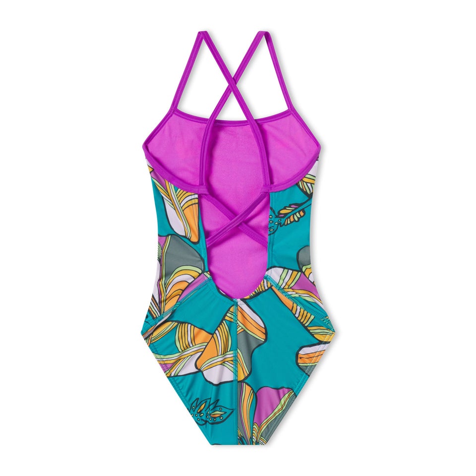 Girls Printed Double Crossback One Piece Blue