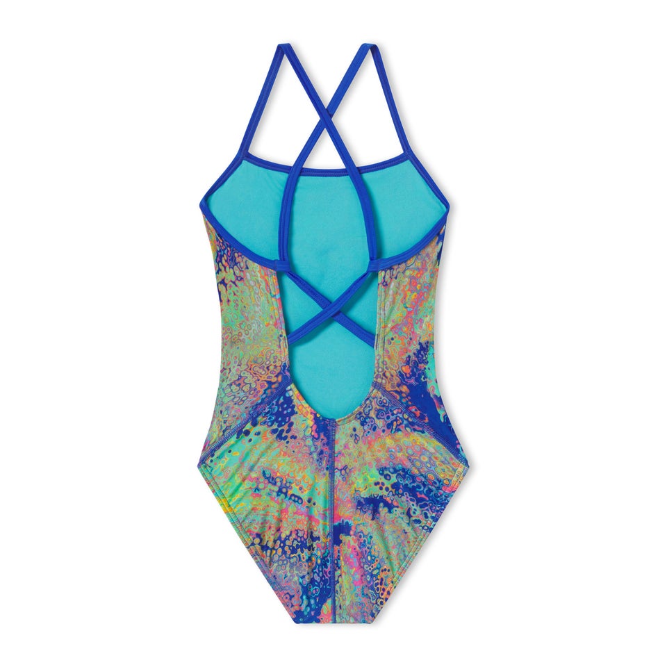 Women's Printed Double Cross Back One Piece Blue/Green