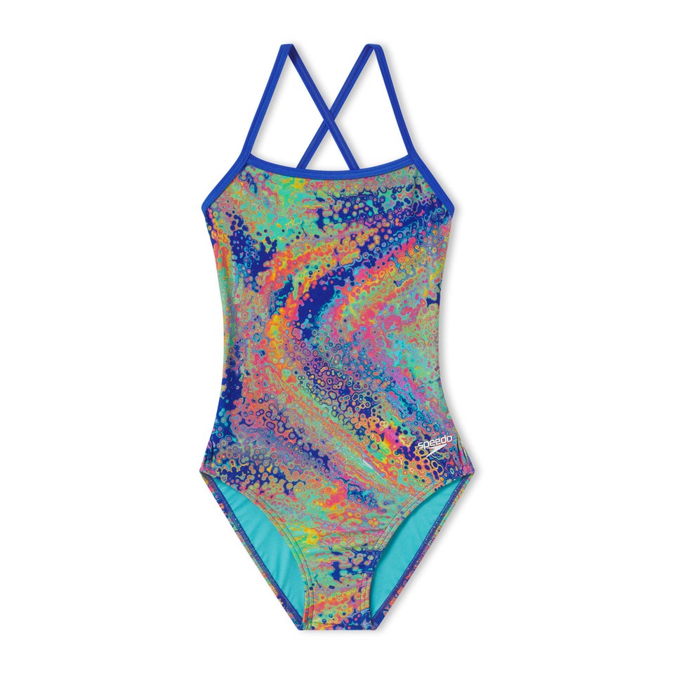 Women's Printed Double Cross Back One Piece Blue/Green