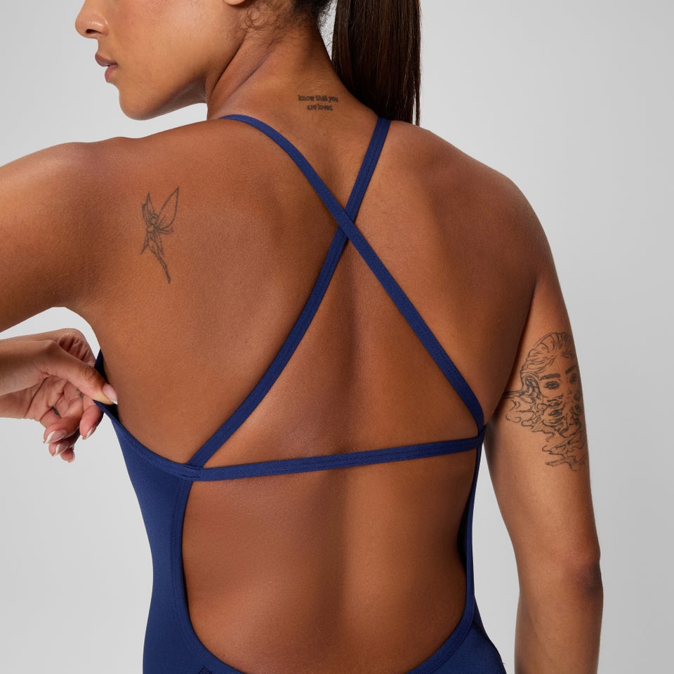 Women's Solid One Back One Piece Navy