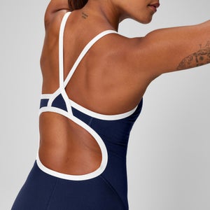 Women's Solid Flyback Training One Piece Navy/White