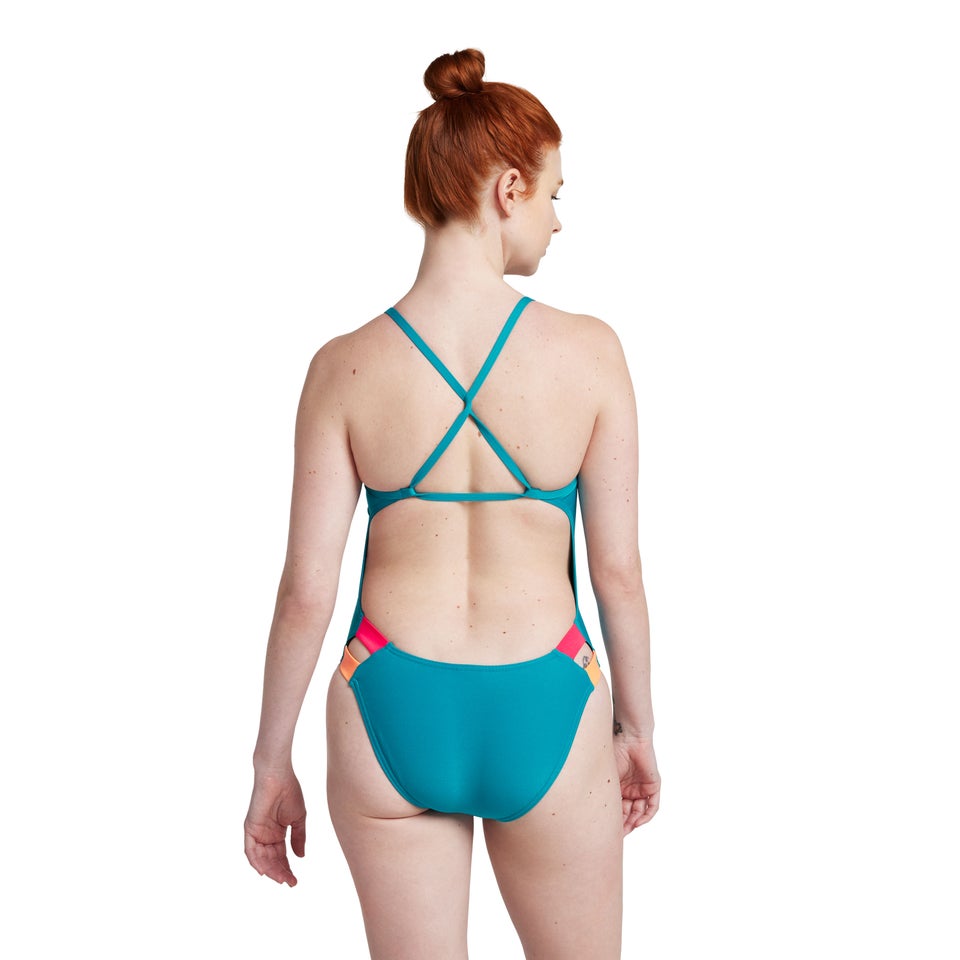 Women's Solid Twist Back One Piece Turquoise