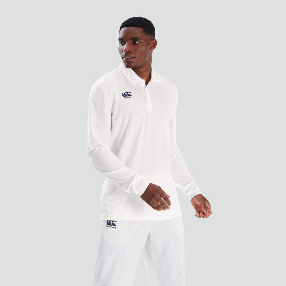 Mens Cricket Long Sleeved Polo Shirt Cream