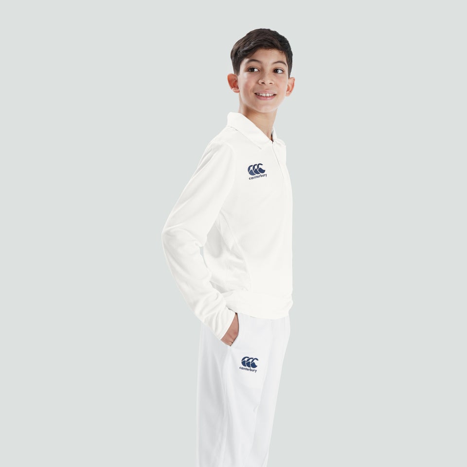 Junior Unisex Cricket Long Sleeved Polo Shirt Cream