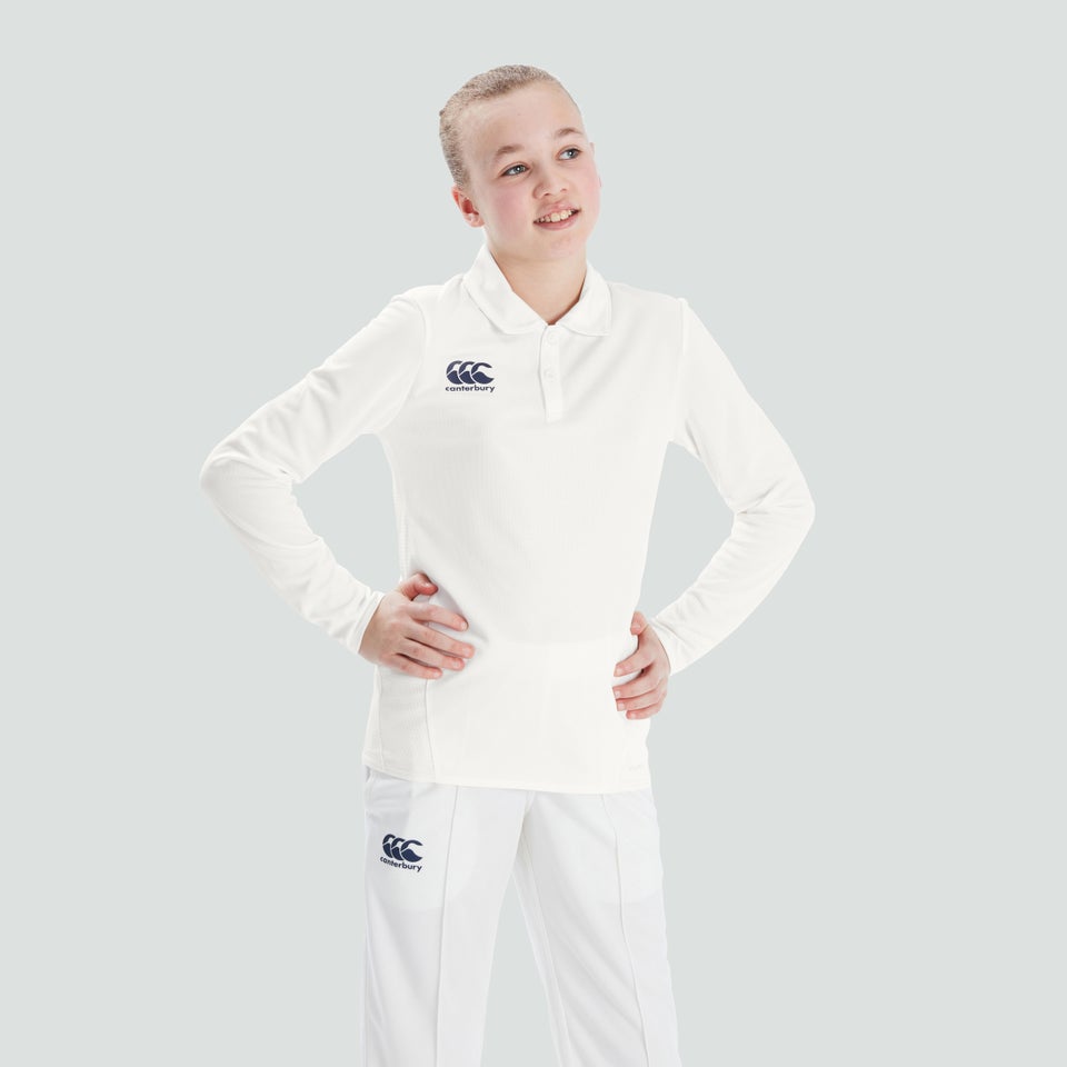 Junior Unisex Cricket Long Sleeved Polo Shirt Cream
