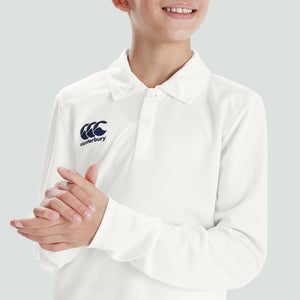 Junior Unisex Cricket Long Sleeved Polo Shirt Cream