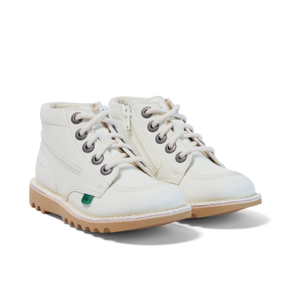 Junior Unisex Kick Hi Zip Leather Alternative White