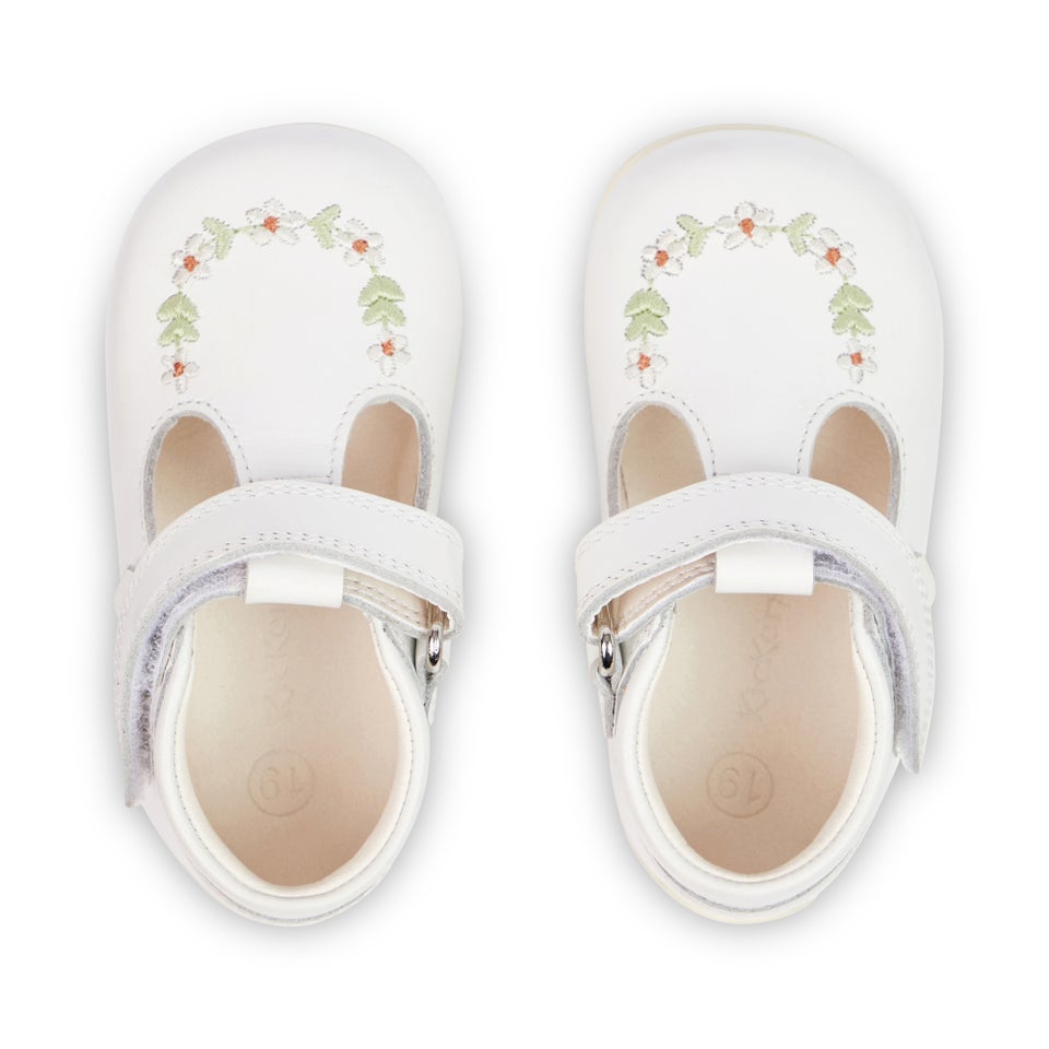 Baby Kick T-Bar Flower Shoes Leather White