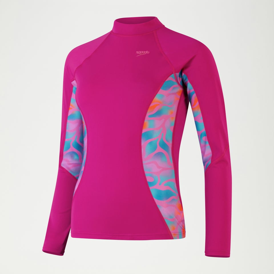 Bedrucktes langärmliges Rash-Top für Damen Beere/Mauve