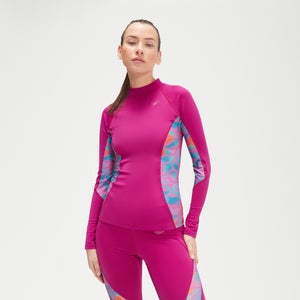 Bedrucktes langärmliges Rash-Top für Damen Beere/Mauve - L