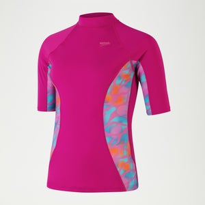 Bedrucktes kurzärmliges Rash-Top für Damen Beere/Mauve