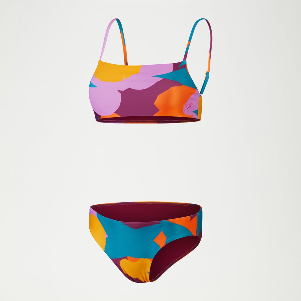 Bikini Femme à fines bretelles réglables imprimé bleu sarcelle/mangue