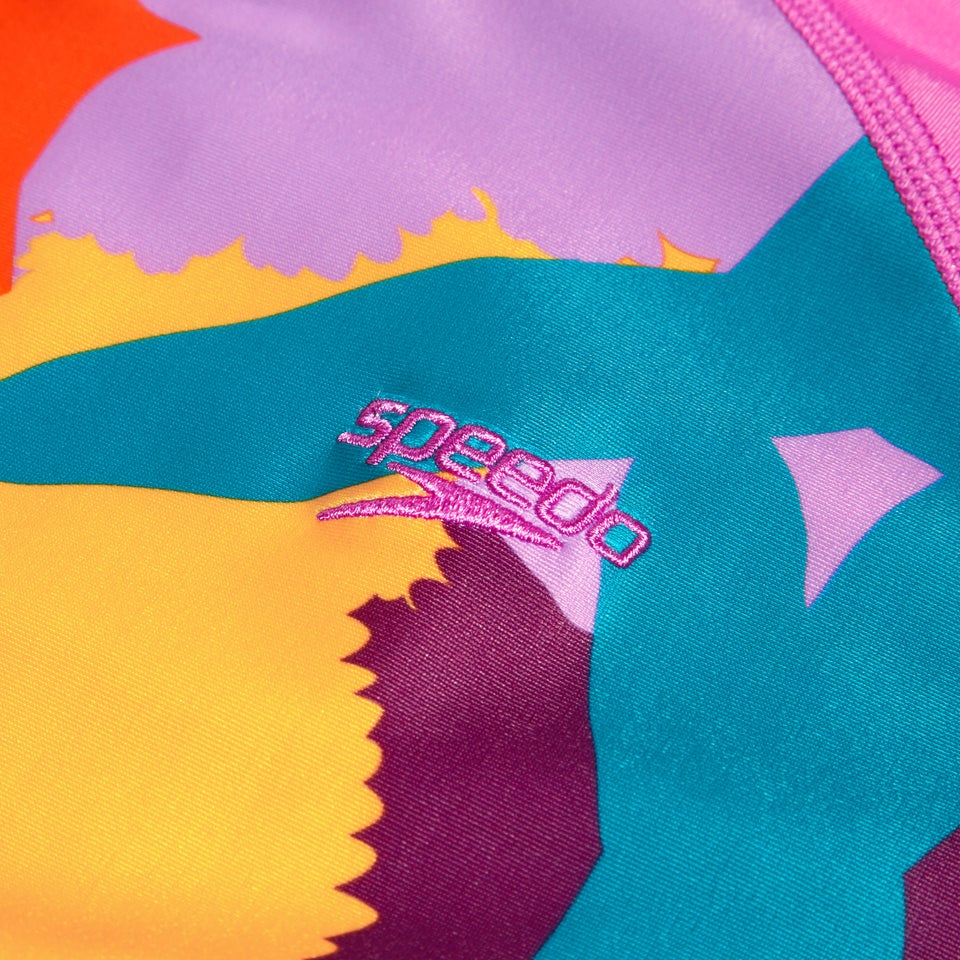 Bedrucktes langärmliges Schwimm-Shirt für Damen Türkis/Mango